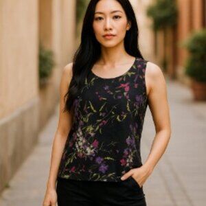 Susan Graver Printed Stretch Lace Sleeveless Top Black Medium New with Tag!!